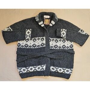 Camp Kitschy Knit Gray Chunky Wool Open Front Belt Starsky Cardigan Size 52 NWT